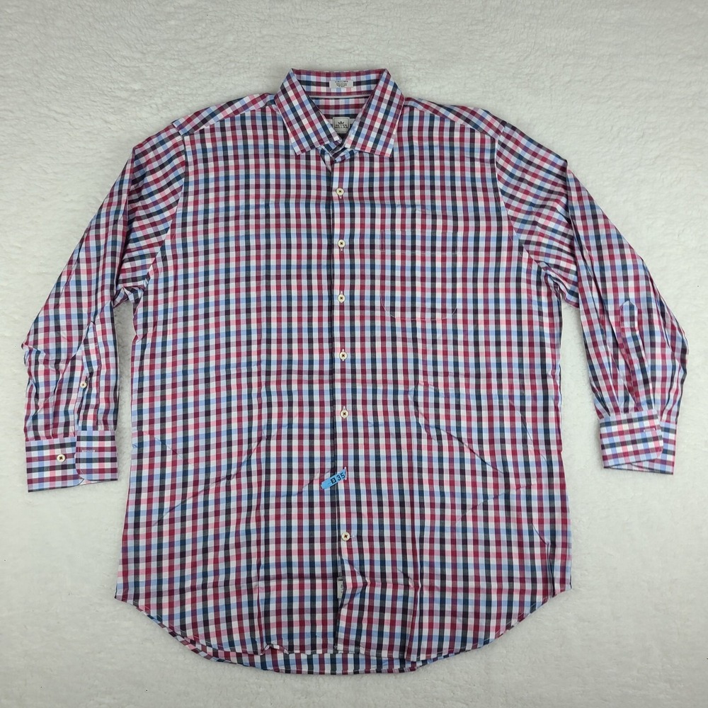 Peter Millar Shirt Mens XL Blue Purple White Check 100% Cotton Dress Button Up